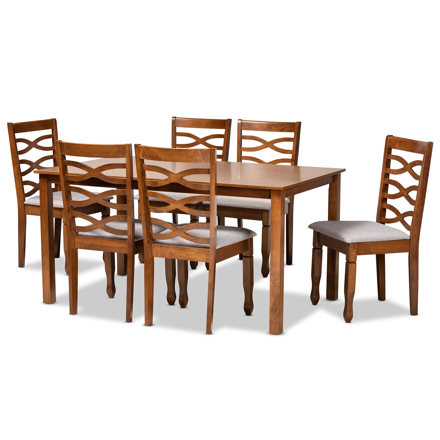 Baxton Studio Lanier Modern and Contemporary Grey Fabric Upholstered and Walnut Brown Finished Wood 7-Piece Dining Set | Dining Sets | Modishstore - 2