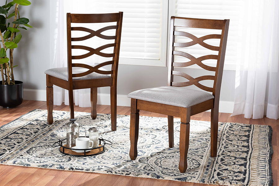 Baxton Studio Lanier Modern and Contemporary Grey Fabric Upholstered and Walnut Brown Finished Wood 7-Piece Dining Set | Dining Sets | Modishstore - 4