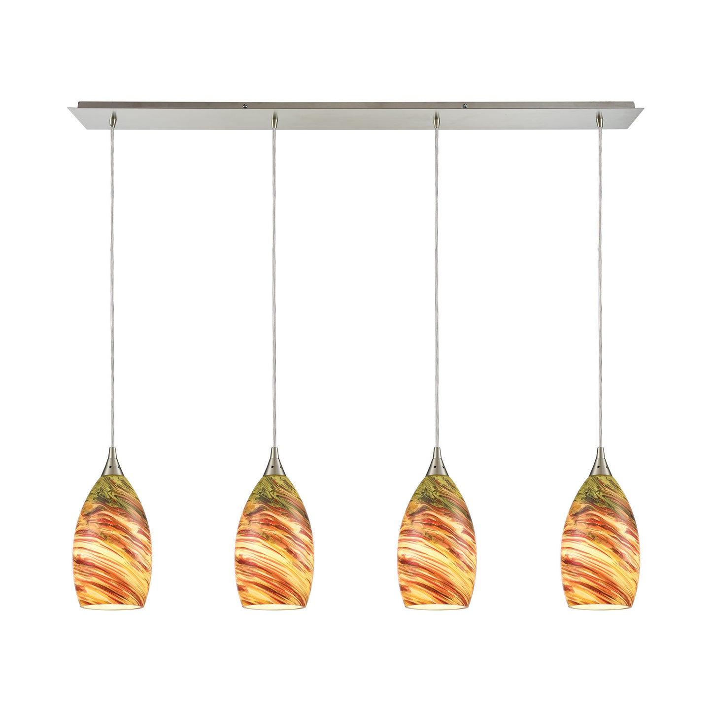 Collanino 4-Light Linear Pendant Fixture in Satin Nickel with Lava Swirl Blown Glass ELK Lighting | Pendant Lamps | Modishstore