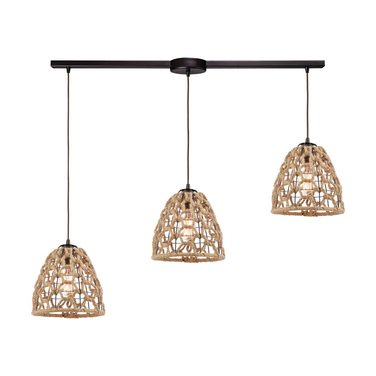 Coastal Inlet 3-Light Linear Mini Pendant Fixture in Oil Rubbed Bronze with Rope ELK Lighting | Pendant Lamp | Modishstore