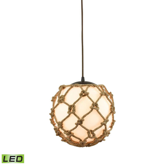 Coastal Inlet 1-Light Mini Pendant in Oiled Bronze with Rope and Opal Glass - Includes LED Bulb | Pendant Lamps | Modishstore