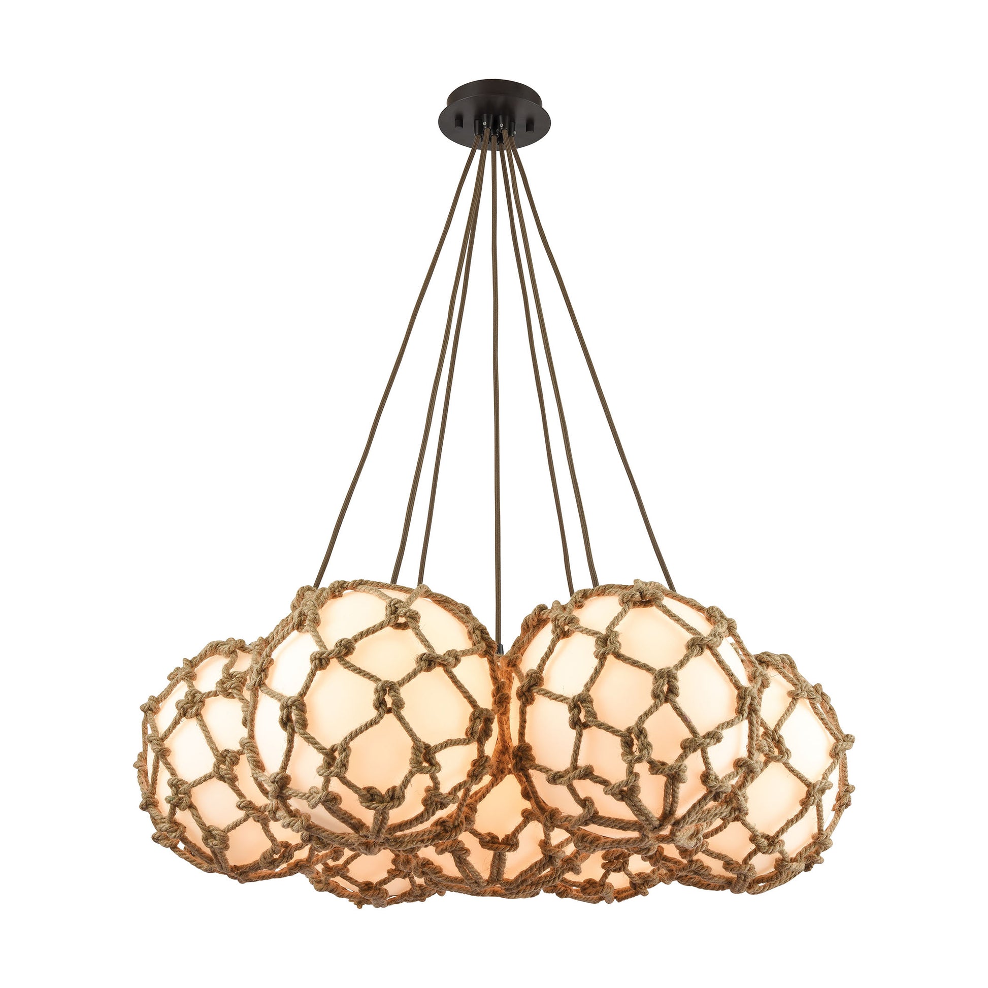 Coastal Inlet 7-Light Chandelier in Oiled Bronze with Rope and Opal Glass ELK Lighting | Chandeliers | Modishstore