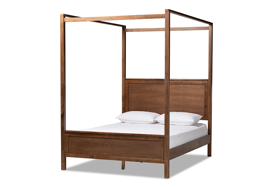 baxton studio veronica modern and contemporary walnut brown finished wood king size platform canopy bed | Modish Furniture Store-3