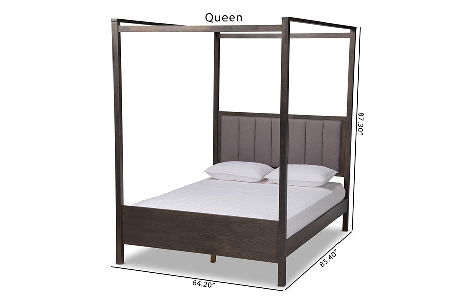 Baxton Studio Natasha Modern and Contemporary Grey Fabric Upholstered and Dark Grey Oak Finished Wood Queen Size Platform Canopy Bed | Beds | Modishstore - 6