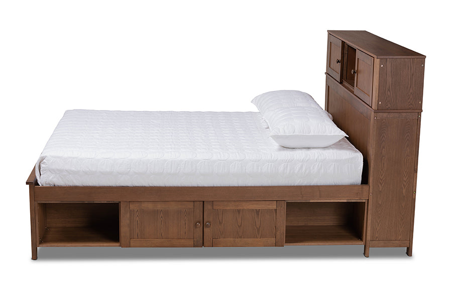 Baxton Studio Riko Modern and Contemporary Transitional Walnut Brown Finished Wood Queen Size Platform Storage Bed | Beds | Modishstore - 4