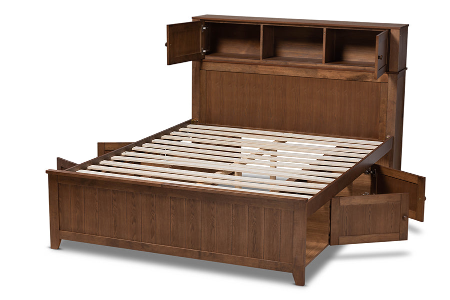 Baxton Studio Riko Modern and Contemporary Transitional Walnut Brown Finished Wood Queen Size Platform Storage Bed | Beds | Modishstore - 7