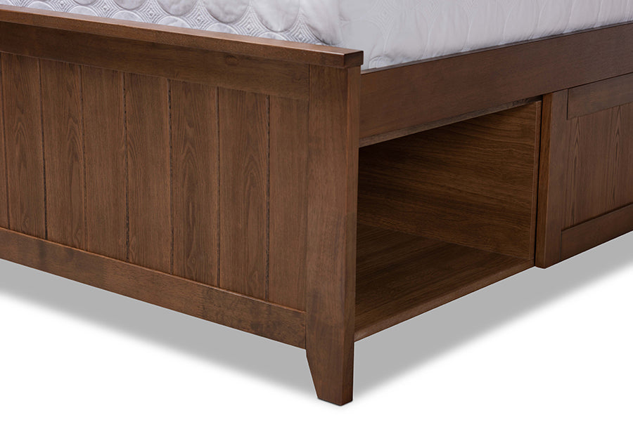 Baxton Studio Riko Modern and Contemporary Transitional Walnut Brown Finished Wood Queen Size Platform Storage Bed | Beds | Modishstore - 5