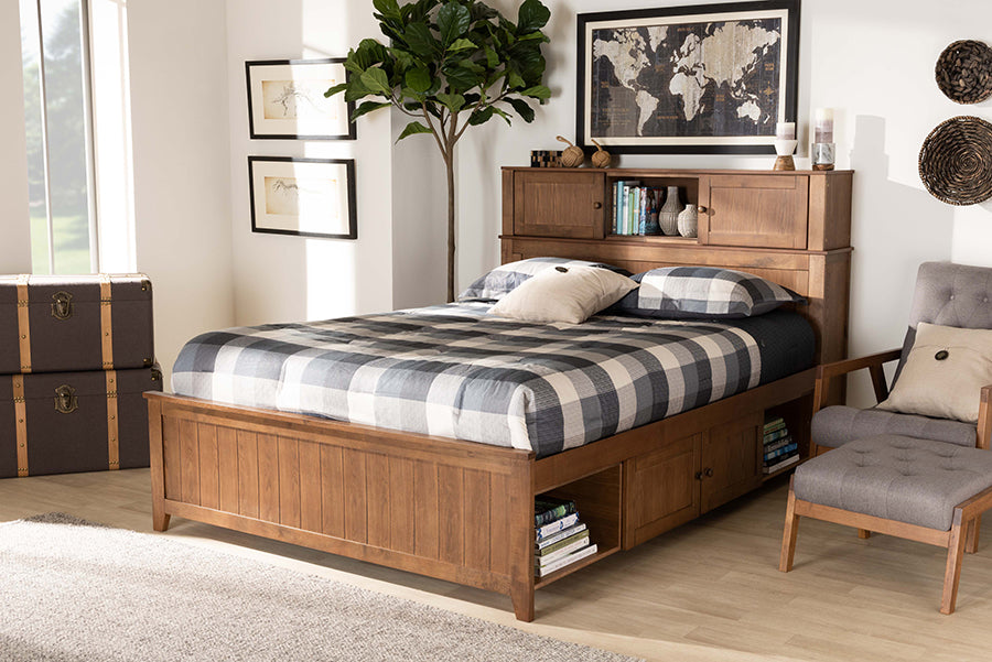 Baxton Studio Riko Modern and Contemporary Transitional Walnut Brown Finished Wood Queen Size Platform Storage Bed | Beds | Modishstore - 2