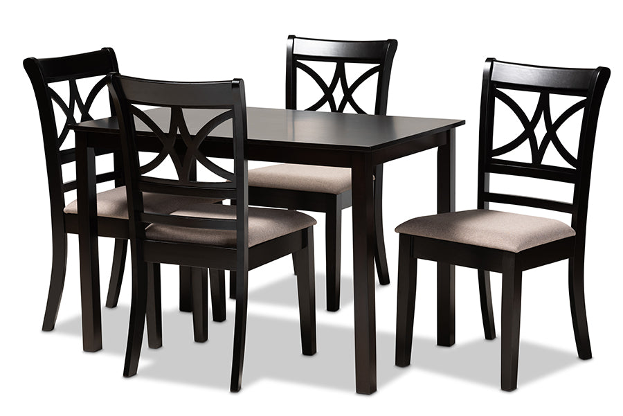 baxton studio clarke modern and contemporary sand fabric upholstered and espresso brown finished wood 5 piece dining set | Modish Furniture Store-2