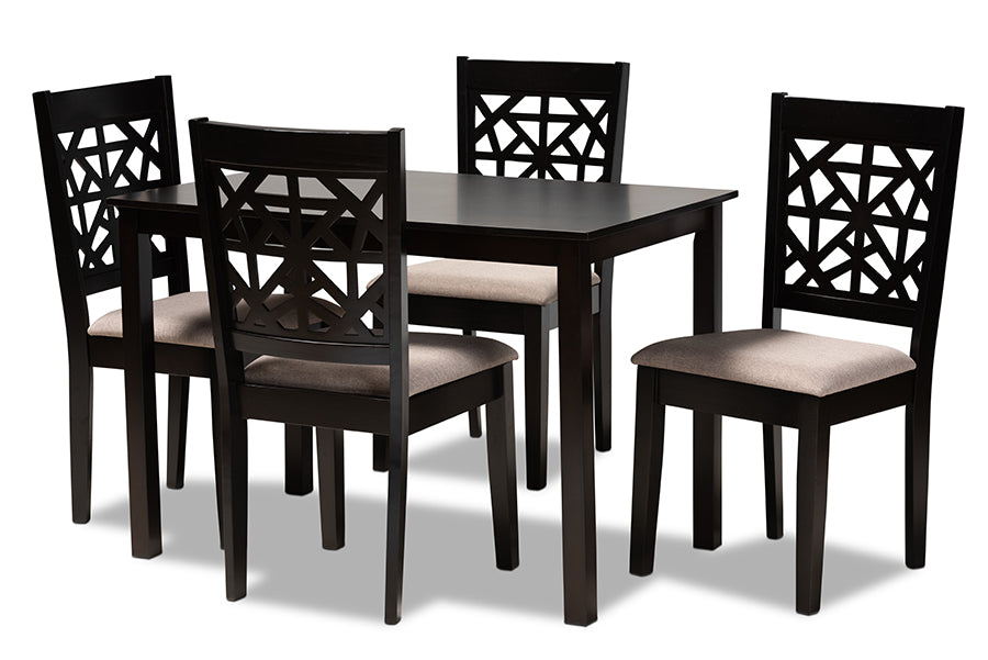 baxton studio jackson modern and contemporary sand fabric upholstered and espresso brown finished wood 5 piece dining set | Modish Furniture Store-2