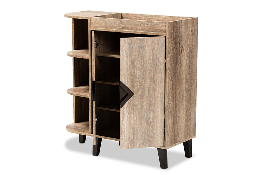 Baxton Studio Wales Modern and Contemporary Rustic Oak Finished Wood 2 Door Shoe Storage Cabinet with Open Shelves