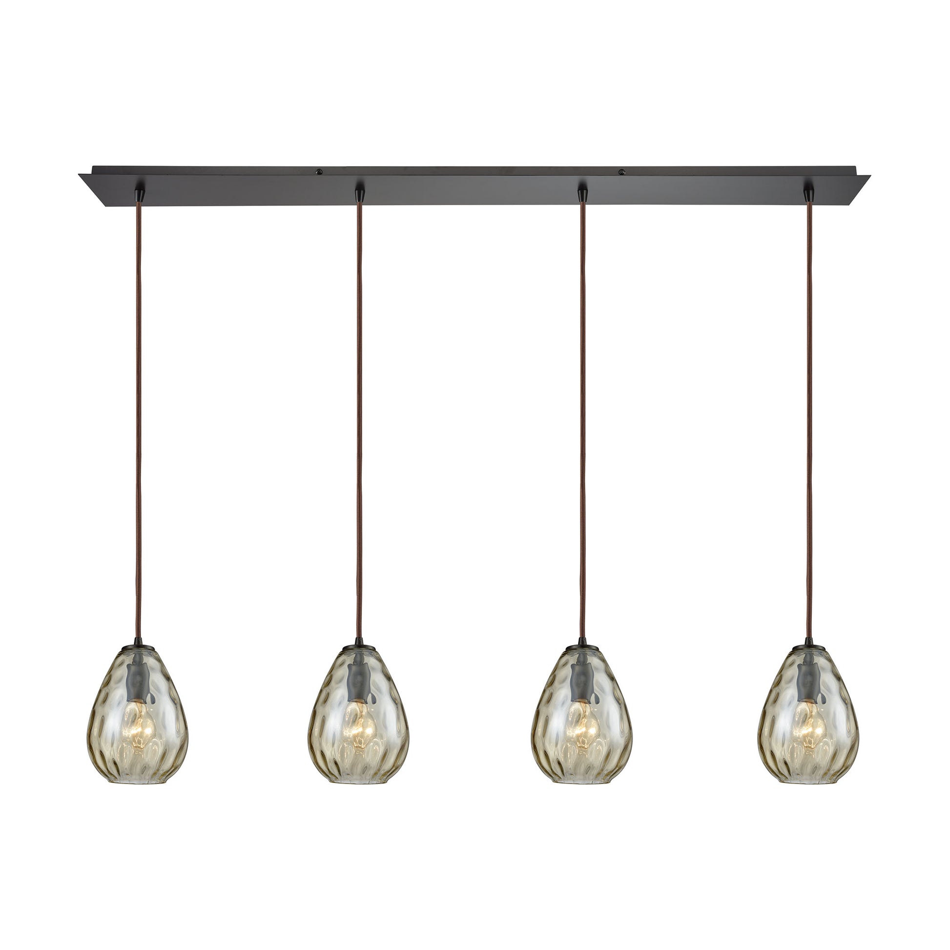 Lagoon 4-Light Linear Pendant Fixture in Oil Rubbed Bronze with Champagne-plated Water Glass ELK Lighting | Pendant Lamps | Modishstore