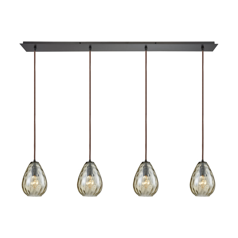 Lagoon 4-Light Linear Pendant Fixture in Oil Rubbed Bronze with Champagne-plated Water Glass ELK Lighting | Pendant Lamps | Modishstore