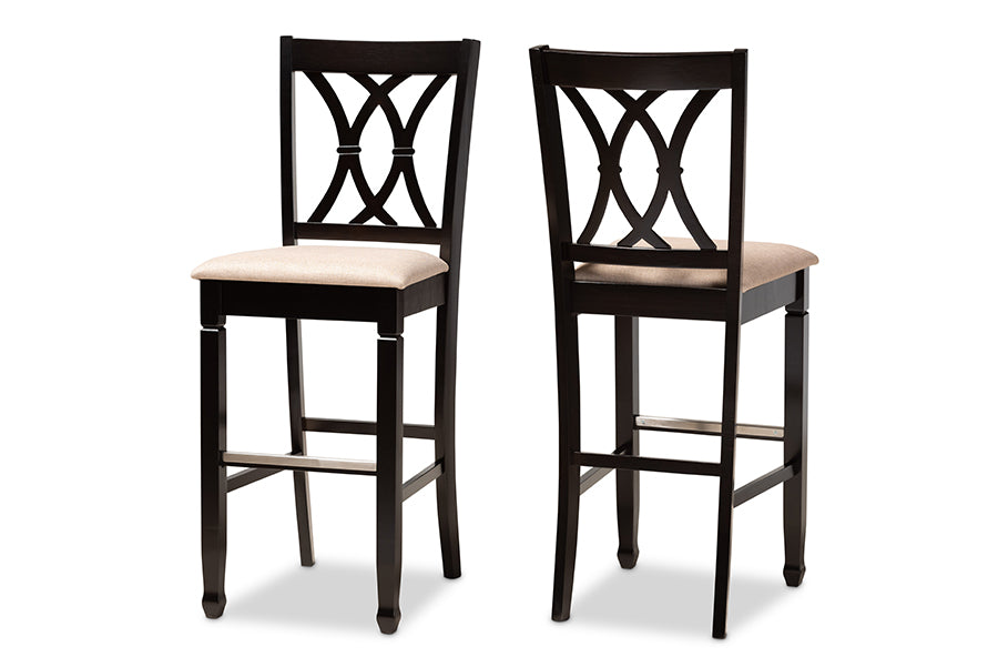 baxton studio calista modern and contemporary sand fabric upholstered and espresso brown finished wood 2 piece bar stool set | Modish Furniture Store-2