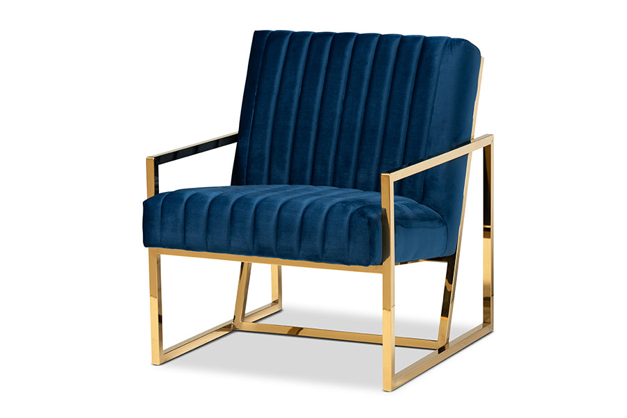 baxton studio janelle luxe and glam royal blue velvet fabric upholstered and gold finished living room accent chair | Modish Furniture Store-2