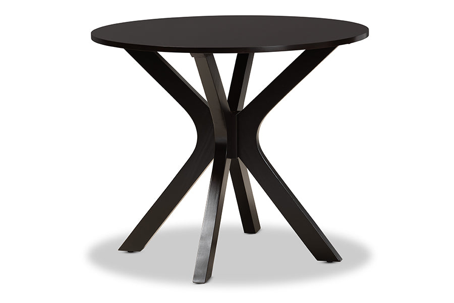 baxton studio kenji modern and contemporary dark brown finished 35 inch wide round wood dining table | Modish Furniture Store-2