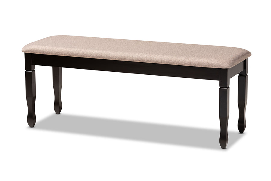 baxton studio corey modern and contemporary sand fabric upholstered and dark brown finished wood dining bench | Modish Furniture Store-2