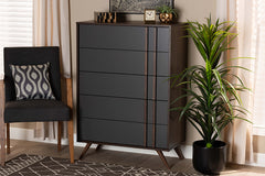 Baxton Studio Naoki Modern and Contemporary Two-Tone Grey and Walnut Finished Wood 5-Drawer Bedroom Chest