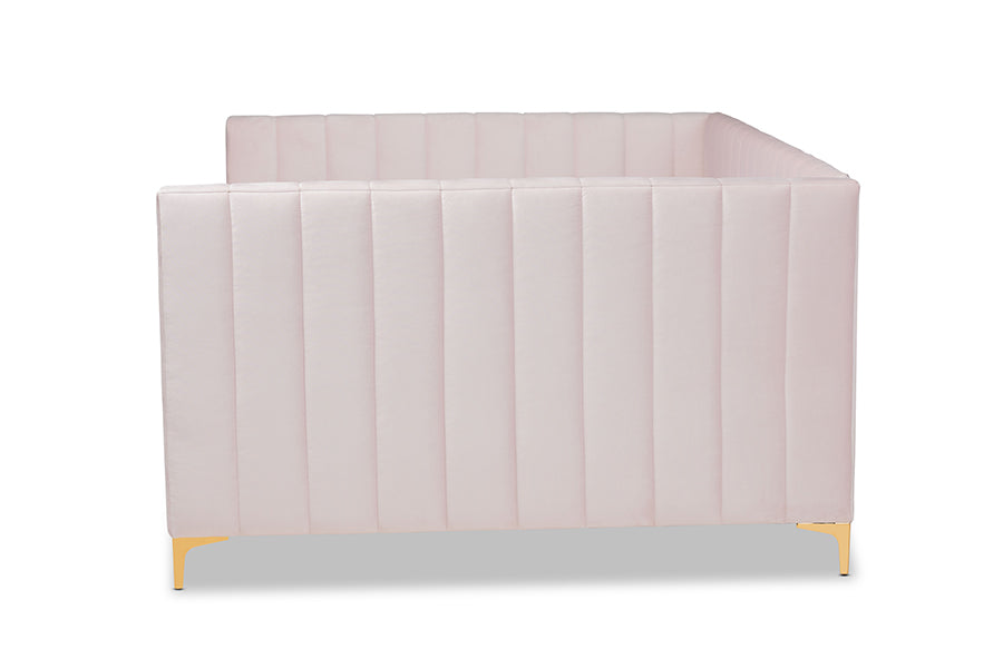 baxton studio oksana modern contemporary glam and luxe light pink velvet fabric upholstered and gold finished full size daybed | Modish Furniture Store-3