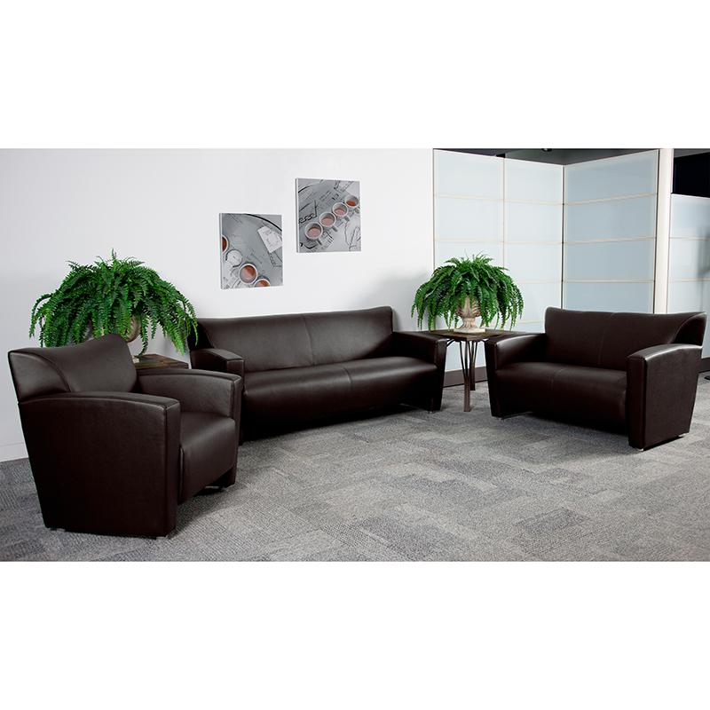 Hercules Majesty Series Reception Set In Brown Leathersoft By Flash Furniture | Sofa Set | Modishstore - 1