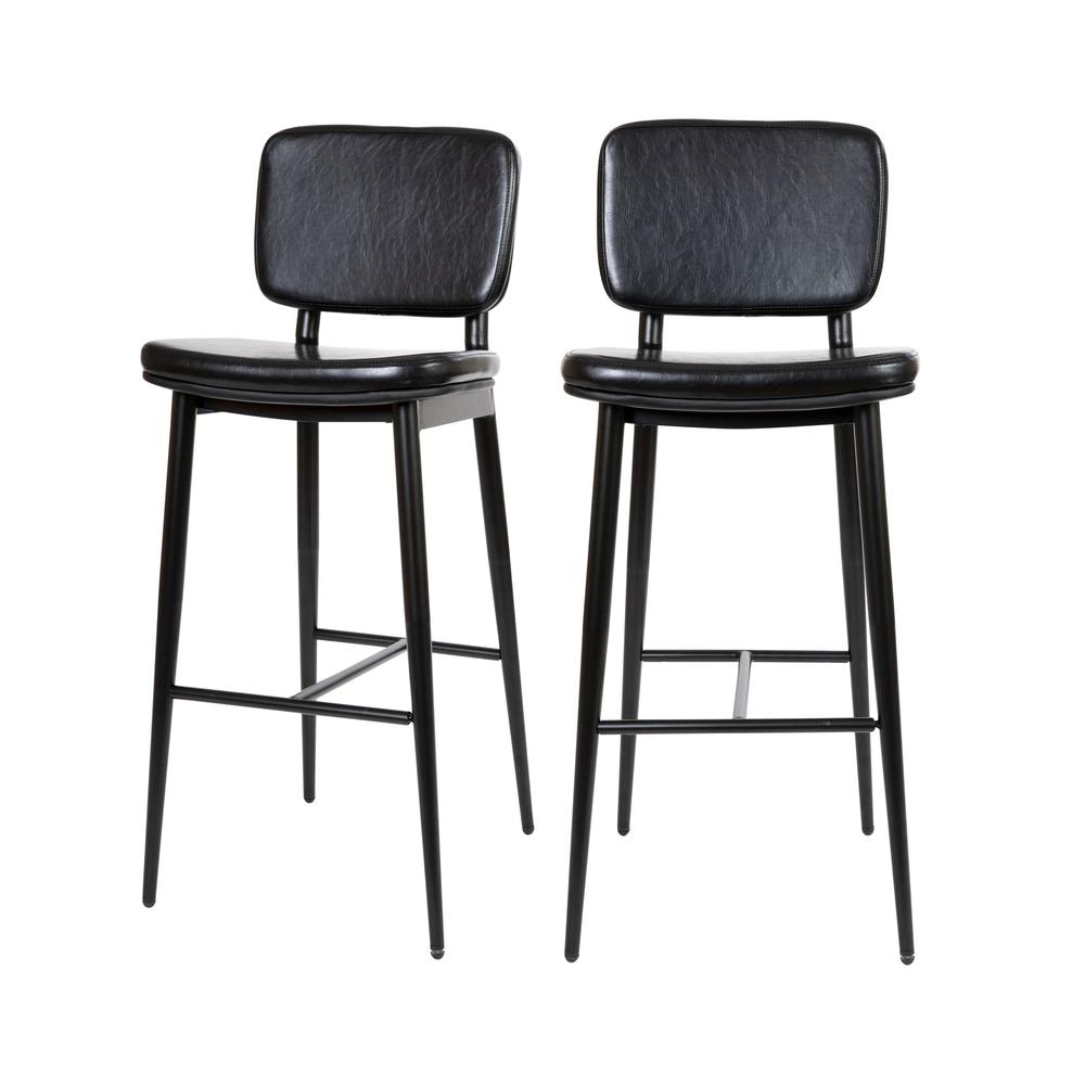 Kenzie Commercial Grade Mid-Back Barstools - Black Leathersoft Upholstery - Black Iron Frame With Integrated Footrest - Set Of 2 By Flash Furniture | Bar Stools | Modishstore - 2