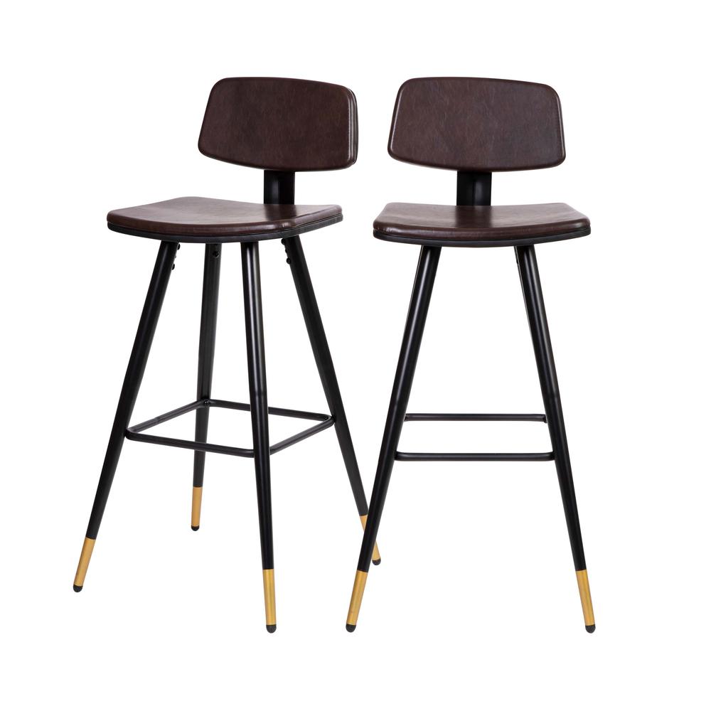 Kora Commercial Grade Low Back Barstools-Brown Leathersoft Upholstery-Black Iron Frame-Integrated Footrest-Gold Tipped Legs-Set Of 2 By Flash Furniture | Bar Stools | Modishstore - 3