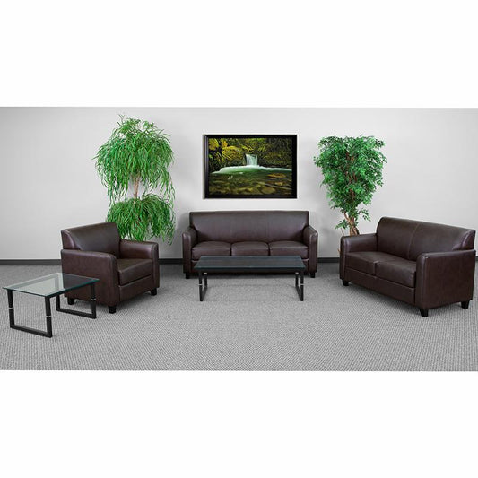 Hercules Diplomat Series Reception Set In Brown Leathersoft By Flash Furniture | Sofa Set | Modishstore - 1