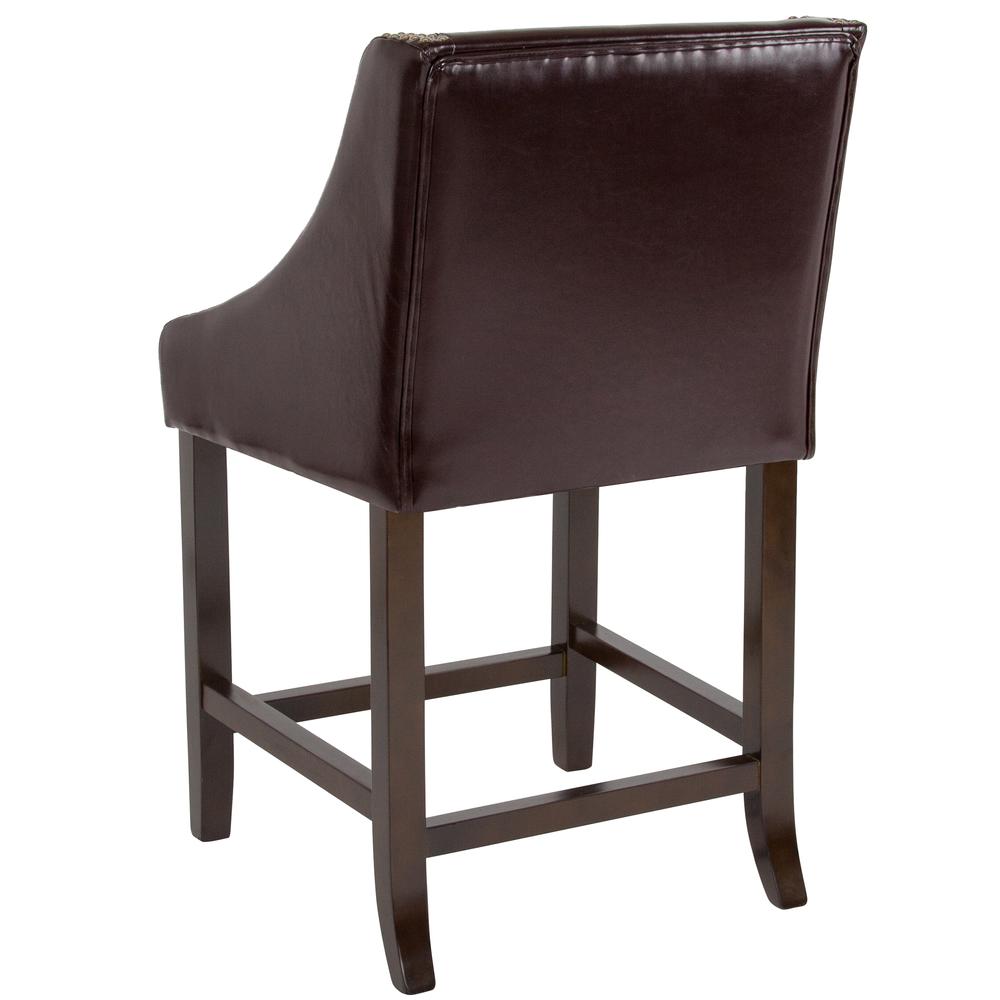 Carmel Series 24" High Transitional Walnut Counter Height Stool With Nail Trim In Brown Leathersoft By Flash Furniture | Bar Stools | Modishstore - 3