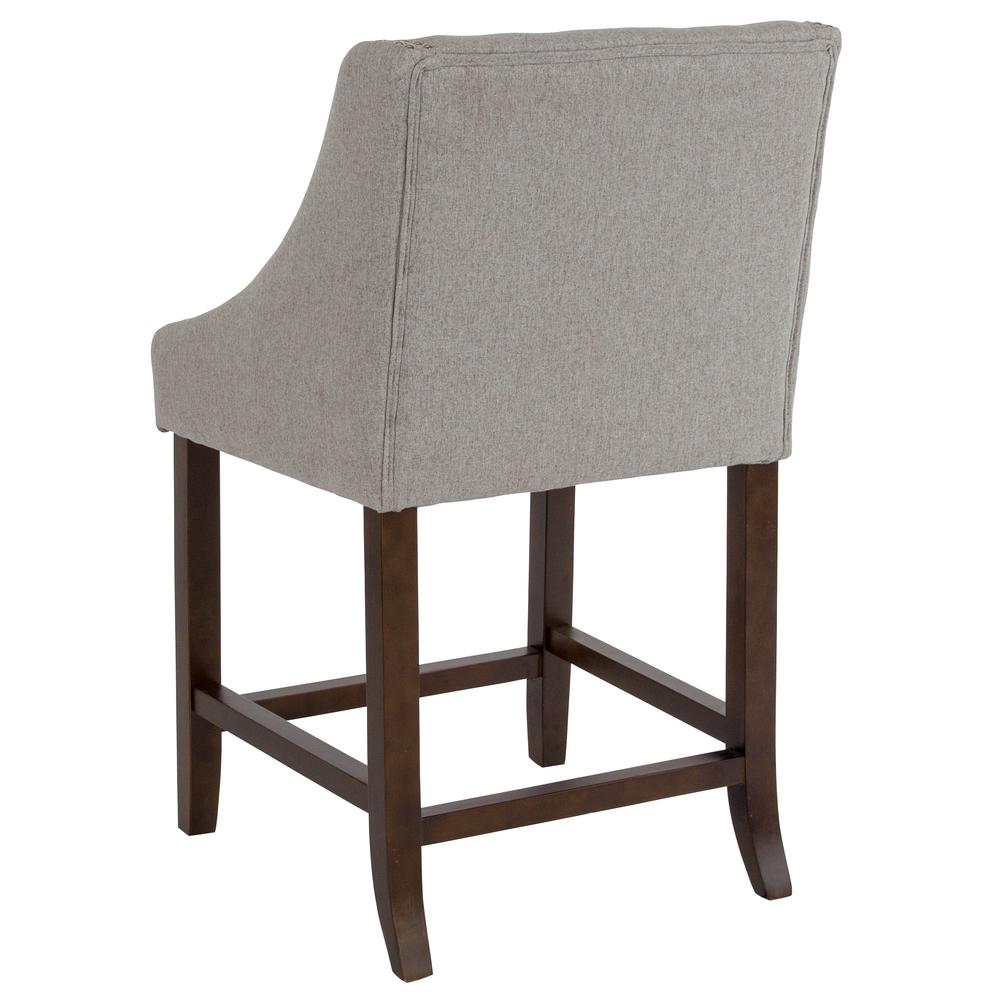 Carmel Series 24" High Transitional Walnut Counter Height Stool With Accent Nail Trim In Light Gray Fabric By Flash Furniture | Bar Stools | Modishstore - 3