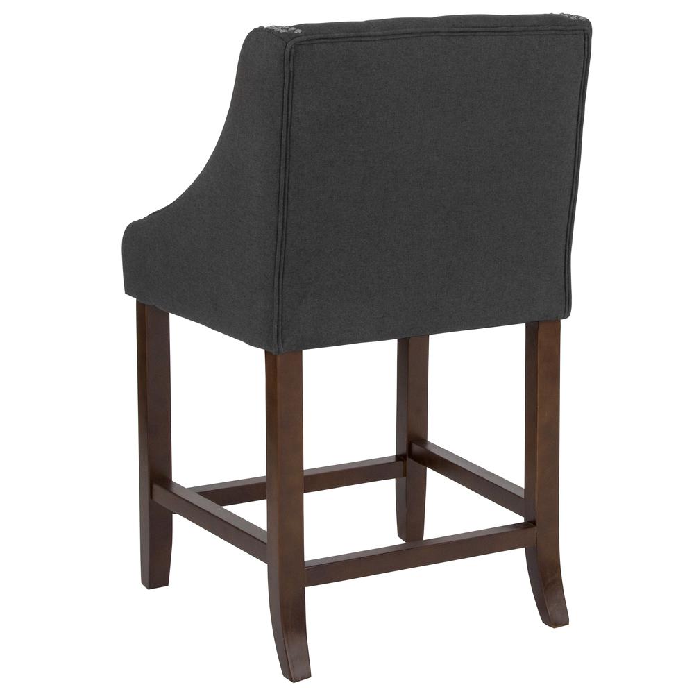 Carmel Series 24" High Transitional Tufted Walnut Counter Height Stool With Accent Nail Trim In Charcoal Fabric By Flash Furniture | Bar Stools | Modishstore - 3