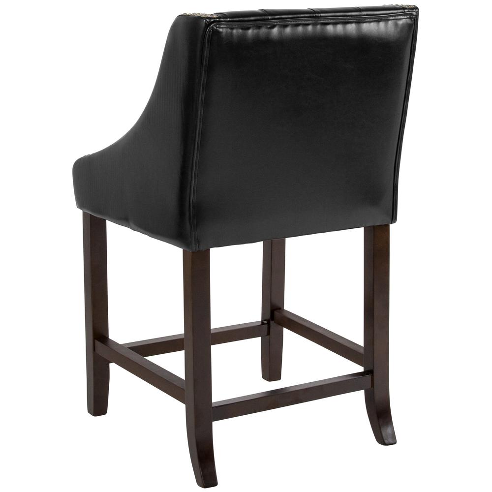 Carmel Series 24" High Transitional Tufted Walnut Counter Height Stool With Accent Nail Trim In Black Leathersoft By Flash Furniture | Bar Stools | Modishstore - 3