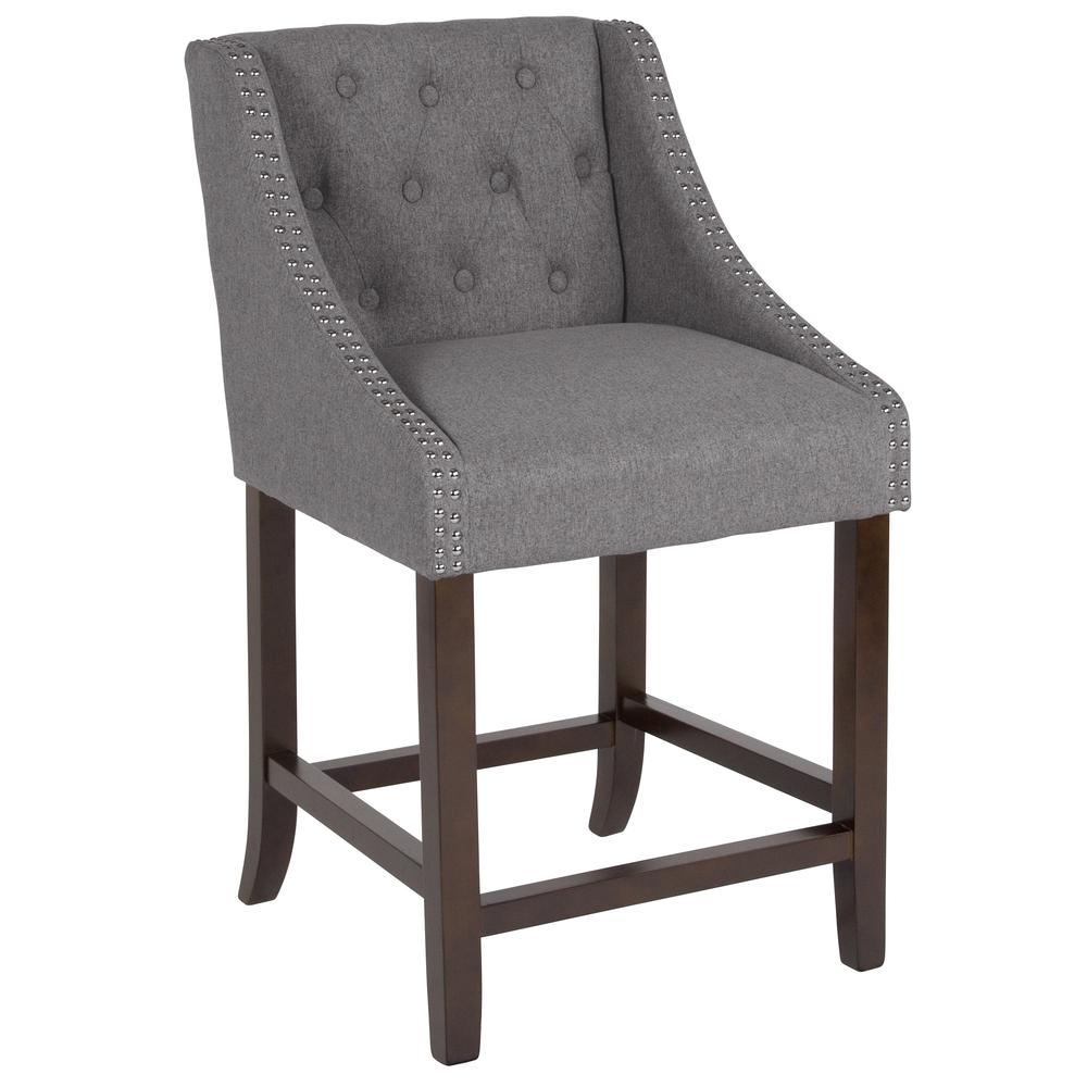 Carmel Series 24" High Transitional Tufted Walnut Counter Height Stool With Accent Nail Trim In Dark Gray Fabric By Flash Furniture | Bar Stools | Modishstore - 1