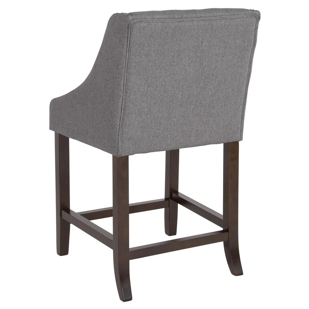 Carmel Series 24" High Transitional Tufted Walnut Counter Height Stool With Accent Nail Trim In Dark Gray Fabric By Flash Furniture | Bar Stools | Modishstore - 3