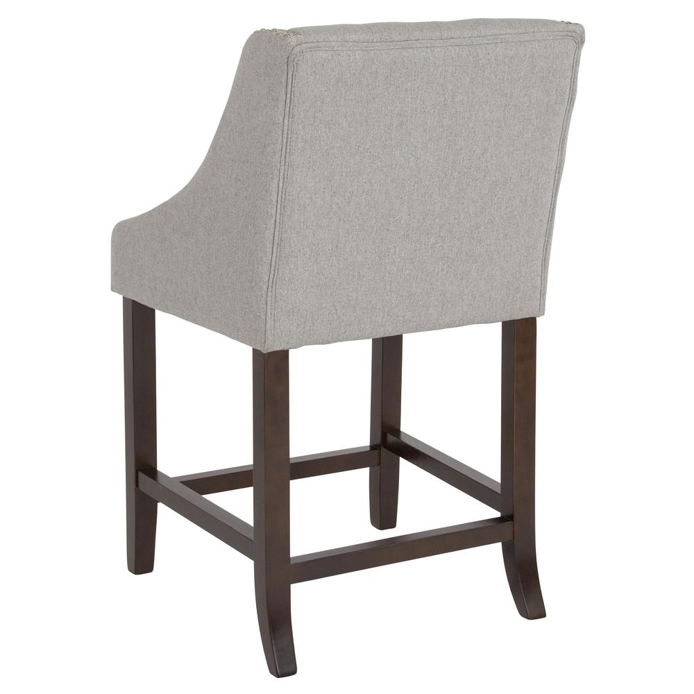 Carmel Series 24" High Transitional Tufted Walnut Counter Height Stool With Accent Nail Trim In Light Gray Fabric By Flash Furniture | Bar Stools | Modishstore - 3