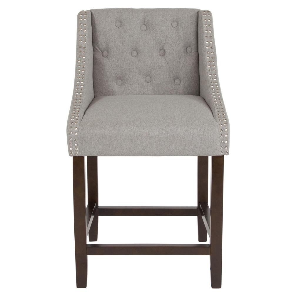 Carmel Series 24" High Transitional Tufted Walnut Counter Height Stool With Accent Nail Trim In Light Gray Fabric By Flash Furniture | Bar Stools | Modishstore - 4