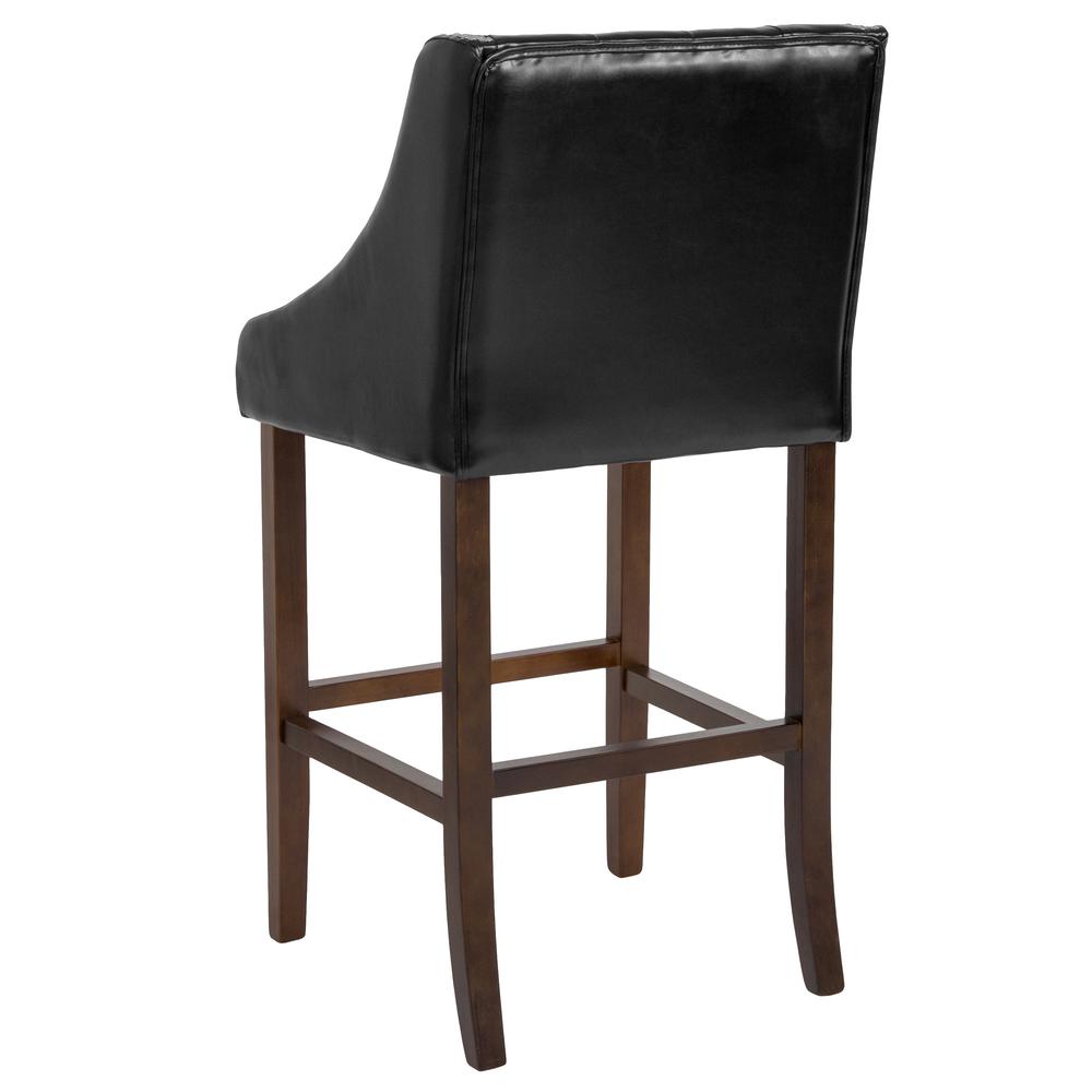 Carmel Series 30" High Transitional Tufted Walnut Barstool With Accent Nail Trim In Black Leathersoft By Flash Furniture | Bar Stools | Modishstore - 3