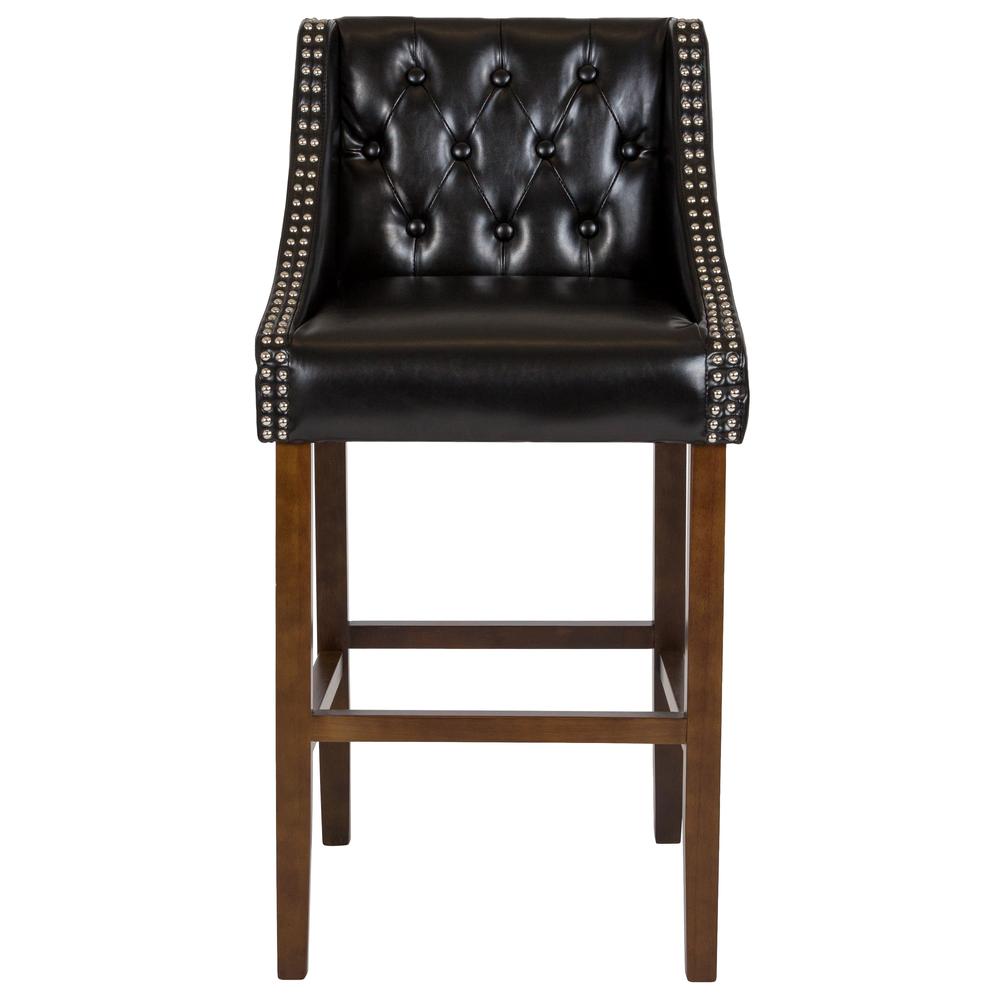 Carmel Series 30" High Transitional Tufted Walnut Barstool With Accent Nail Trim In Black Leathersoft By Flash Furniture | Bar Stools | Modishstore - 4