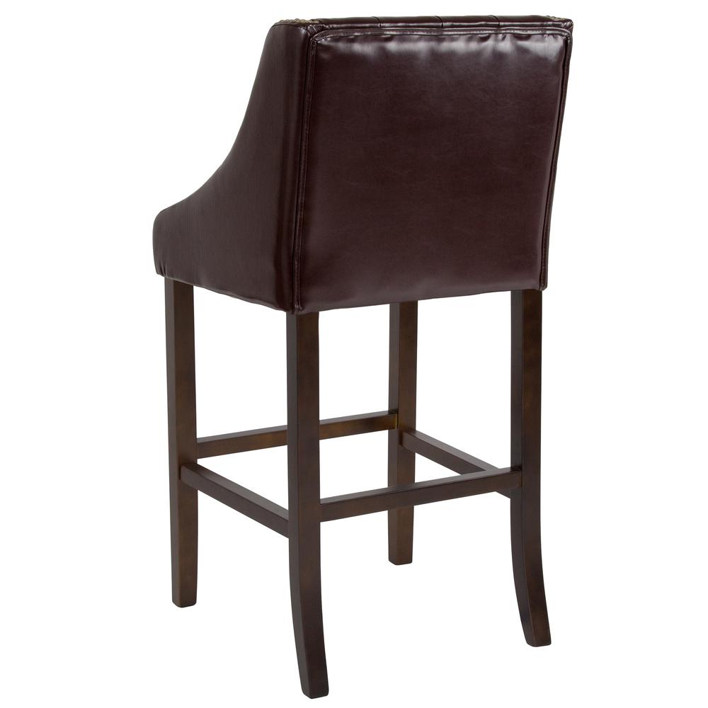 Carmel Series 30" High Transitional Tufted Walnut Barstool With Accent Nail Trim In Brown Leathersoft By Flash Furniture | Bar Stools | Modishstore - 3