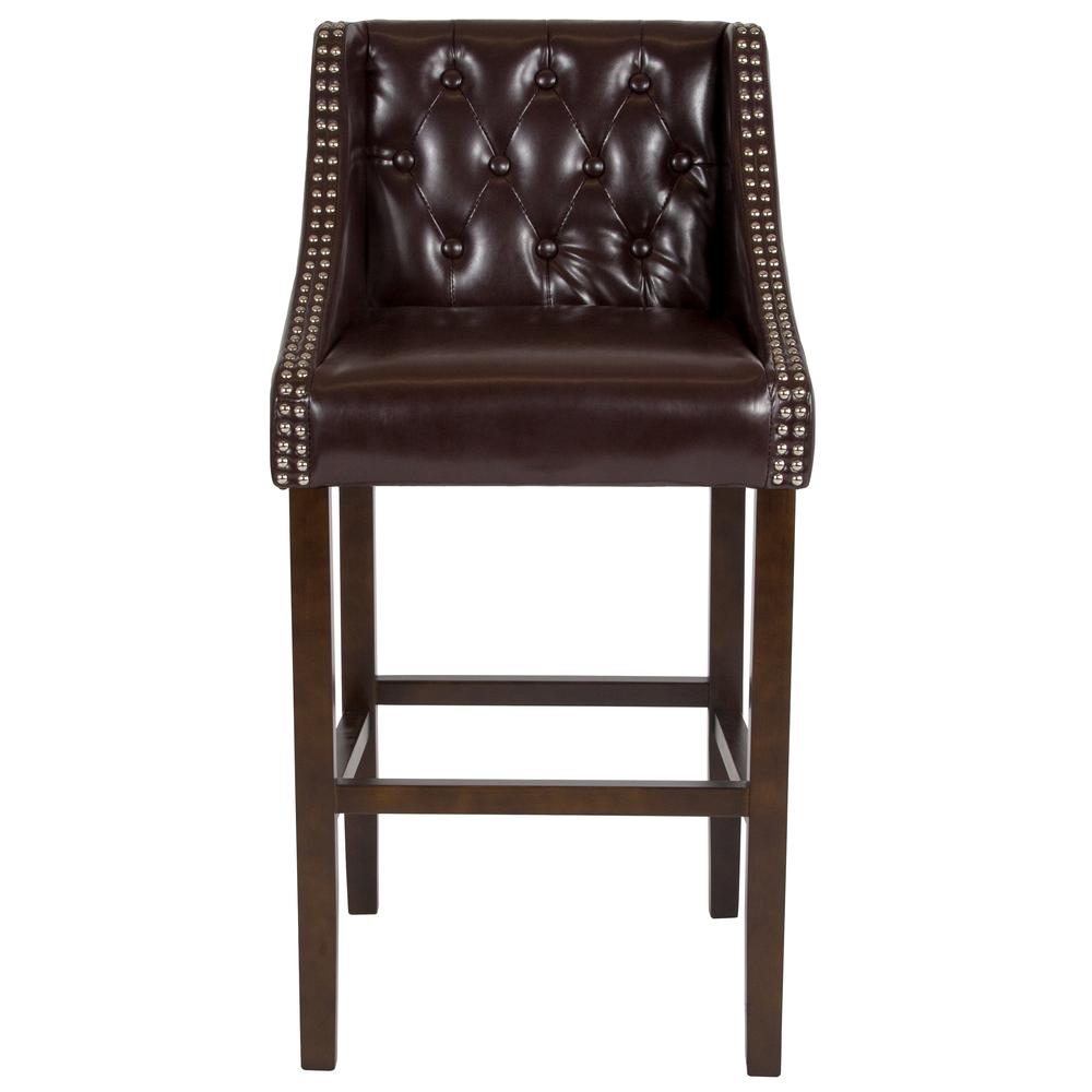Carmel Series 30" High Transitional Tufted Walnut Barstool With Accent Nail Trim In Brown Leathersoft By Flash Furniture | Bar Stools | Modishstore - 4