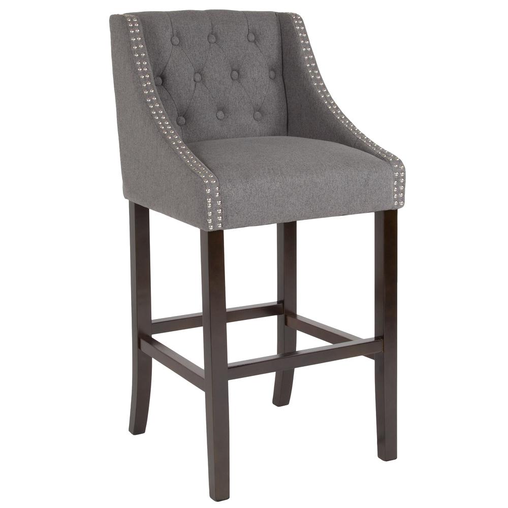 Carmel Series 30" High Transitional Tufted Walnut Barstool With Accent Nail Trim In Dark Gray Fabric By Flash Furniture | Bar Stools | Modishstore