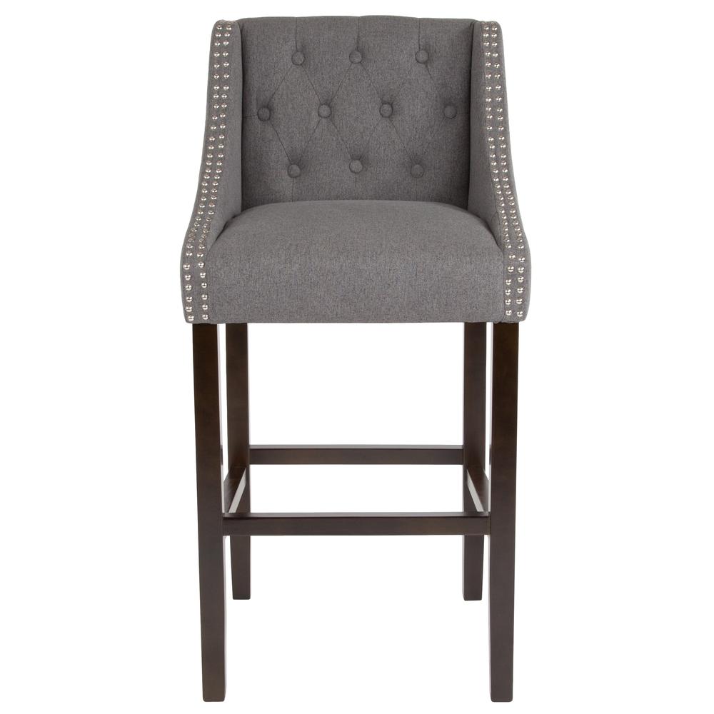 Carmel Series 30" High Transitional Tufted Walnut Barstool With Accent Nail Trim In Dark Gray Fabric By Flash Furniture | Bar Stools | Modishstore - 4