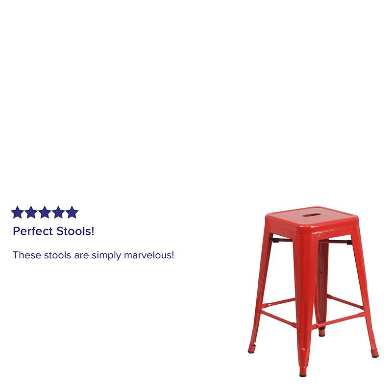 Commercial Grade 24" High Backless Red Metal Indoor-Outdoor Counter Height Stool With Square Seat By Flash Furniture | Bar Stools | Modishstore - 4