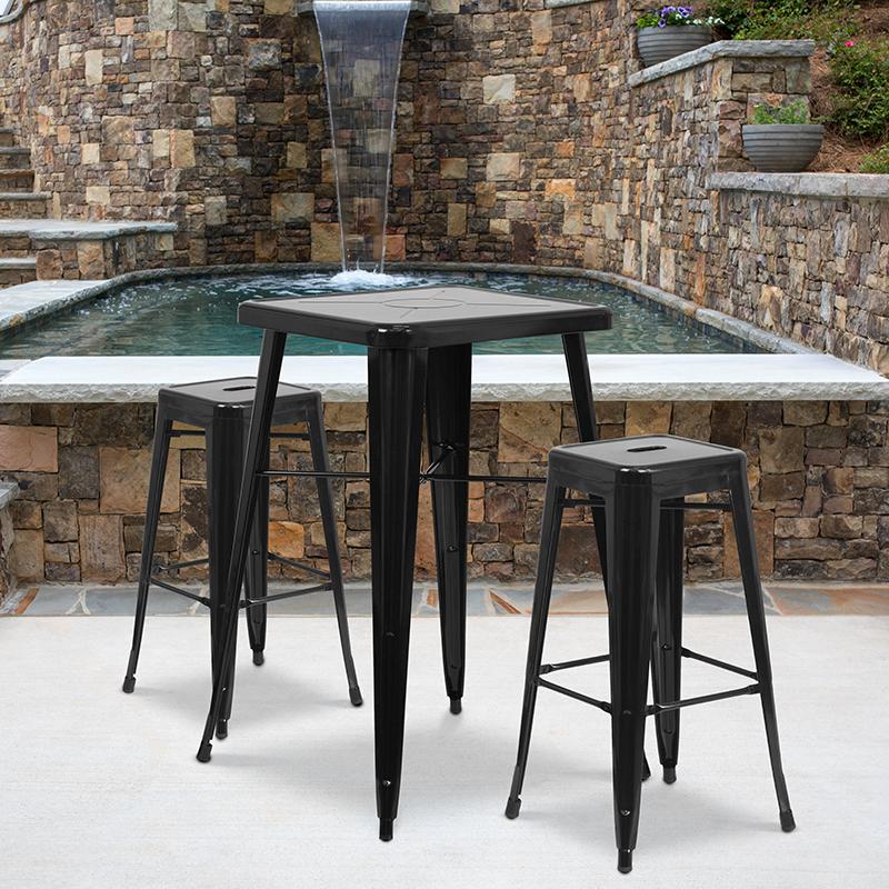 Commercial Grade 30" High Backless Black Metal Indoor-Outdoor Barstool With Square Seat By Flash Furniture | Bar Stools | Modishstore - 1