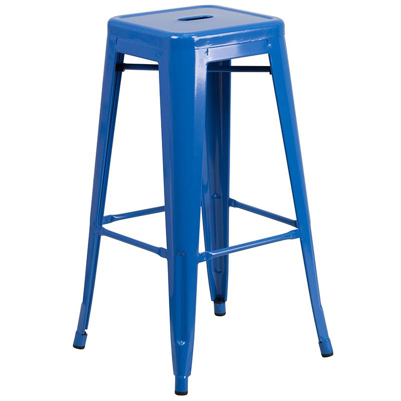 Commercial Grade 30" High Backless Blue Metal Indoor-Outdoor Barstool With Square Seat By Flash Furniture | Bar Stools | Modishstore - 2