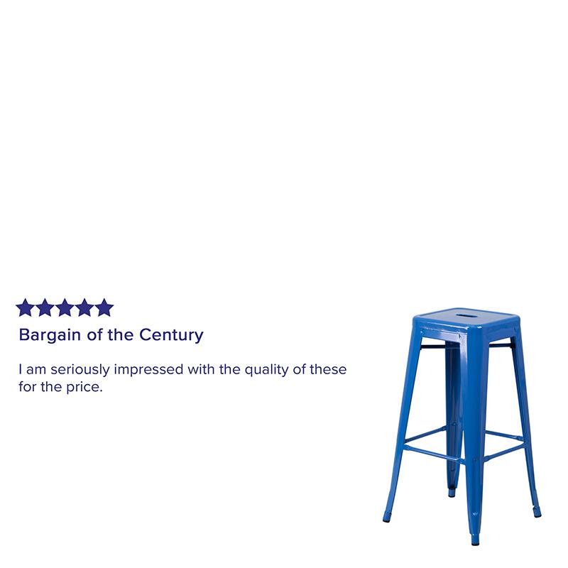 Commercial Grade 30" High Backless Blue Metal Indoor-Outdoor Barstool With Square Seat By Flash Furniture | Bar Stools | Modishstore - 4