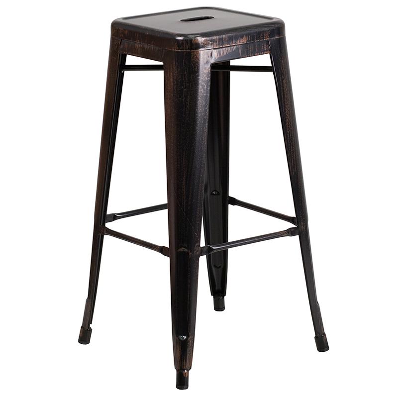 Commercial Grade 30" High Backless Black-Antique Gold Metal Indoor-Outdoor Barstool With Square Seat By Flash Furniture | Bar Stools | Modishstore - 2