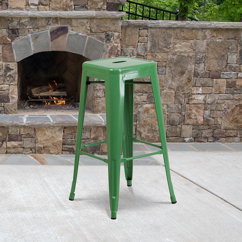 Commercial Grade 30" High Backless Green Metal Indoor-Outdoor Barstool With Square Seat By Flash Furniture | Bar Stools | Modishstore - 1