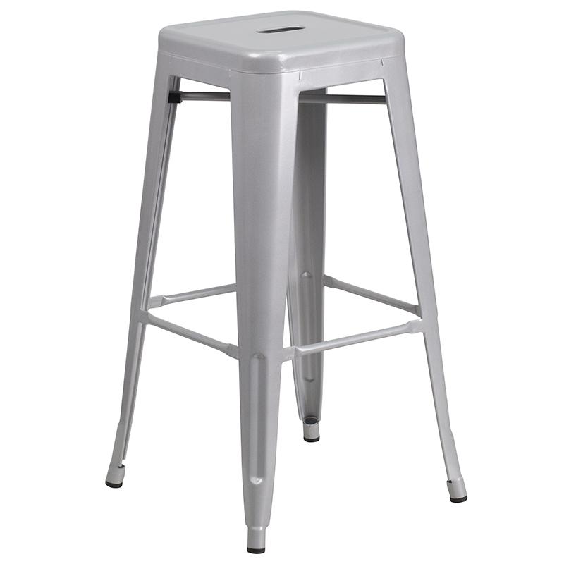 Commercial Grade 30" High Backless Silver Metal Indoor-Outdoor Barstool With Square Seat By Flash Furniture | Bar Stools | Modishstore - 2