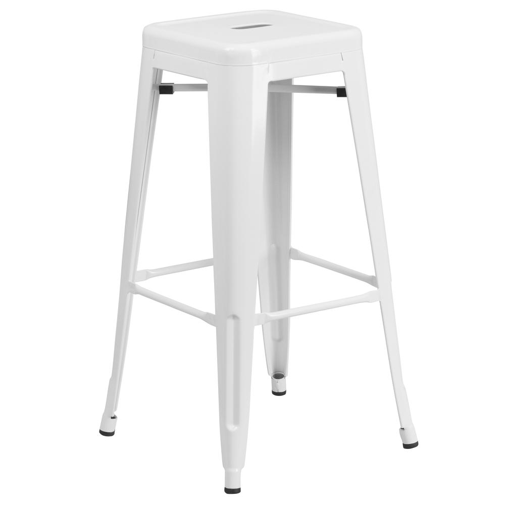 Commercial Grade 30" High Backless White Metal Indoor-Outdoor Barstool With Square Seat By Flash Furniture | Bar Stools | Modishstore - 1