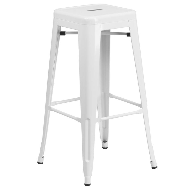 Commercial Grade 30" High Backless White Metal Indoor-Outdoor Barstool With Square Seat By Flash Furniture | Bar Stools | Modishstore - 1